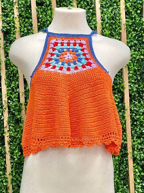 Orange Knit Halter Top