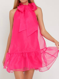 Beautiful Fuchsia Organza Drop Waist Shirt Dress