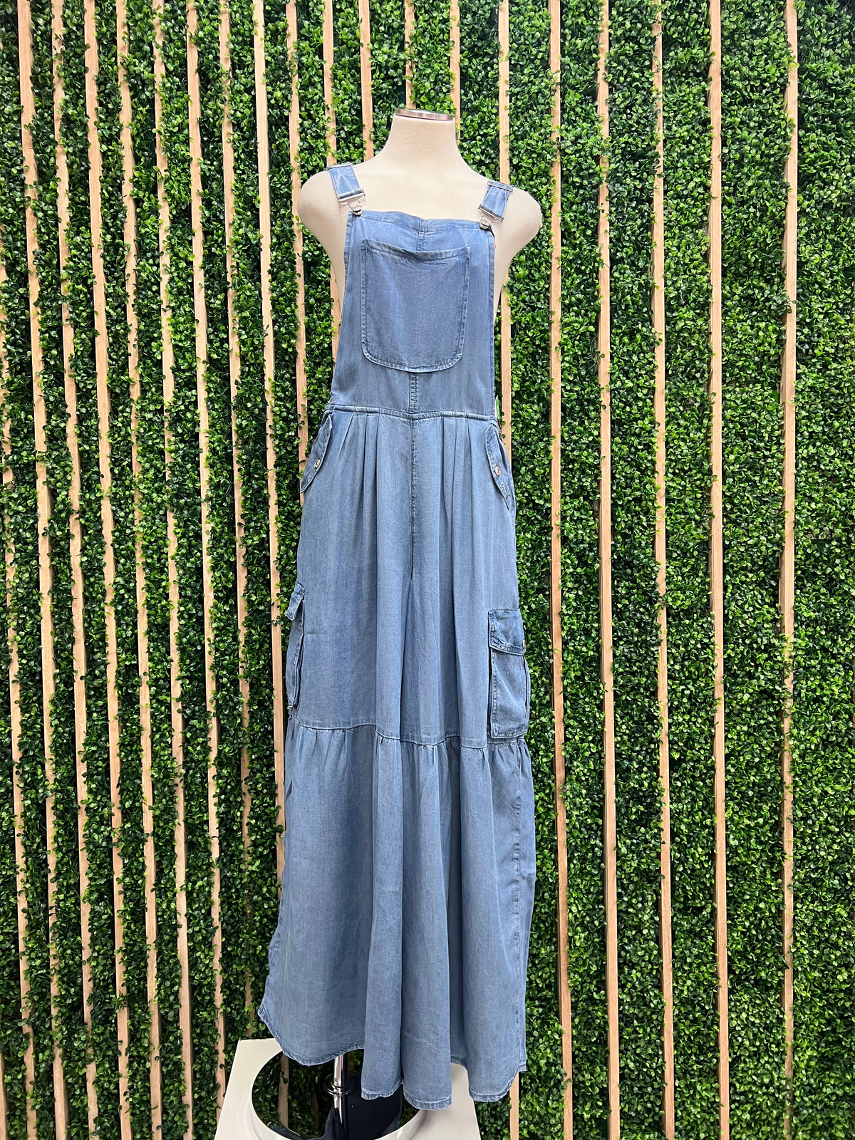 Tiered Overall Denim Jumpsuit