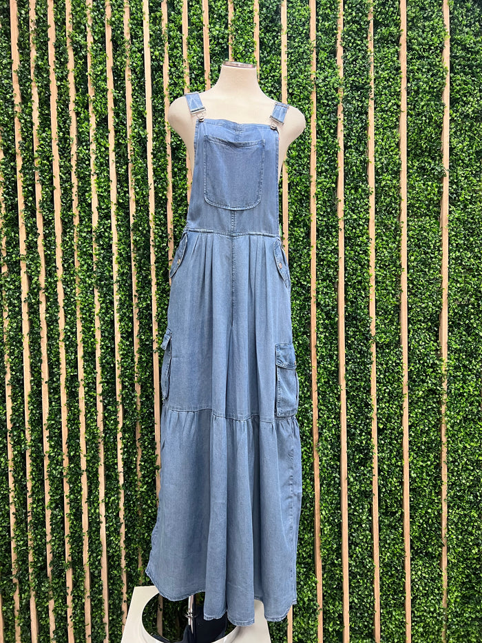 Tiered Overall Denim Jumpsuit