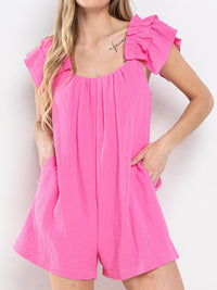 Gauze Solid Ruffle Romper