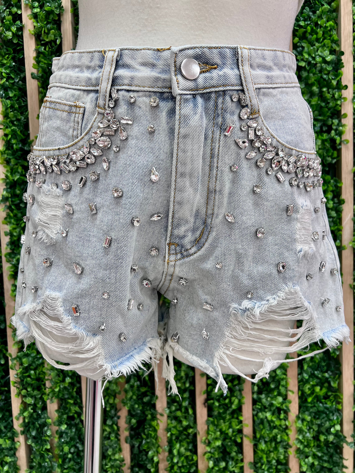 Rhinestone Studded Denim Short