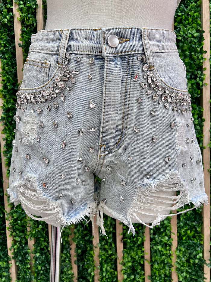 Rhinestone Studded Denim Short