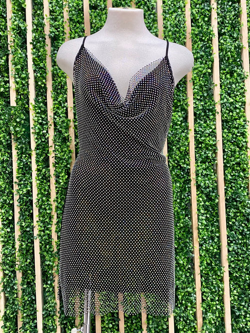 Black Halter Sequin Net Short Dress