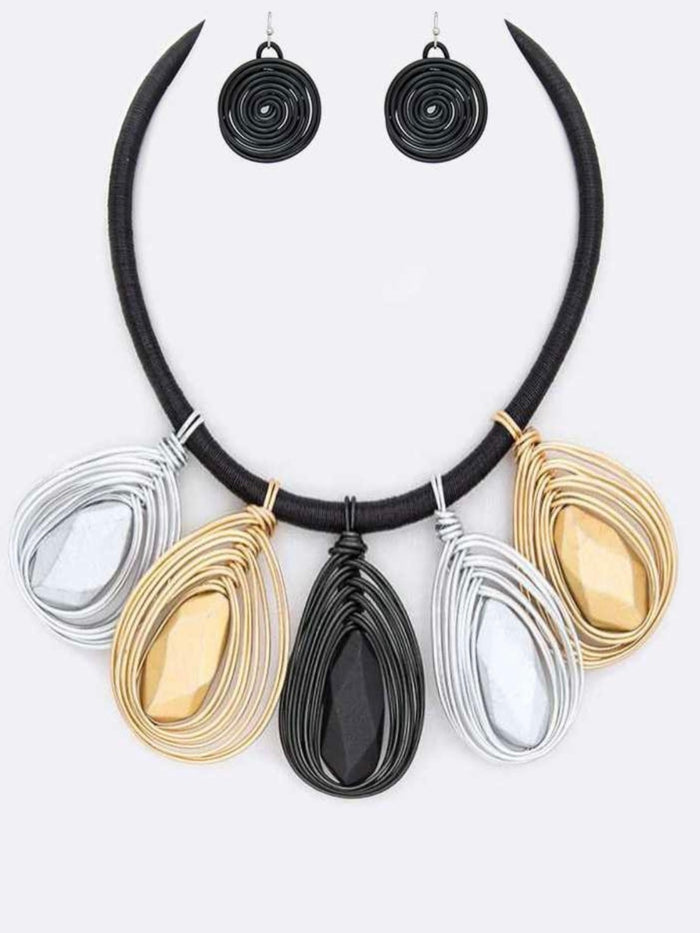 Wired Teardrop Statement Necklace