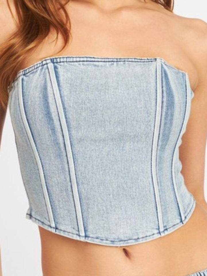 Light Denim Strapless Bustier
