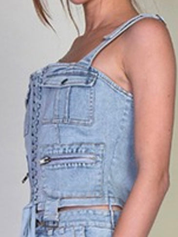 Light Wash Denim Cargo Bustier