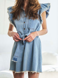 Angel Sleeve Denim Short Dress