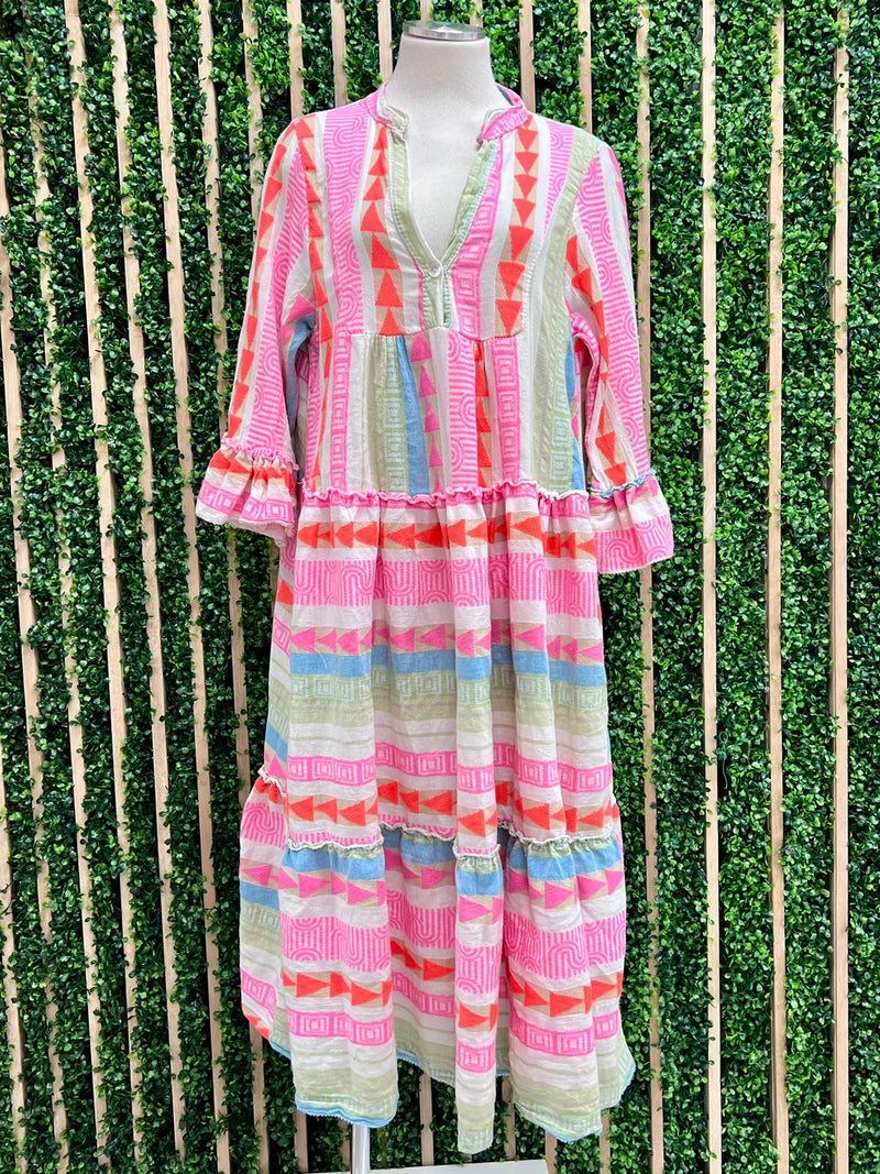 Bright Aztec Embroidered Maxi Dress