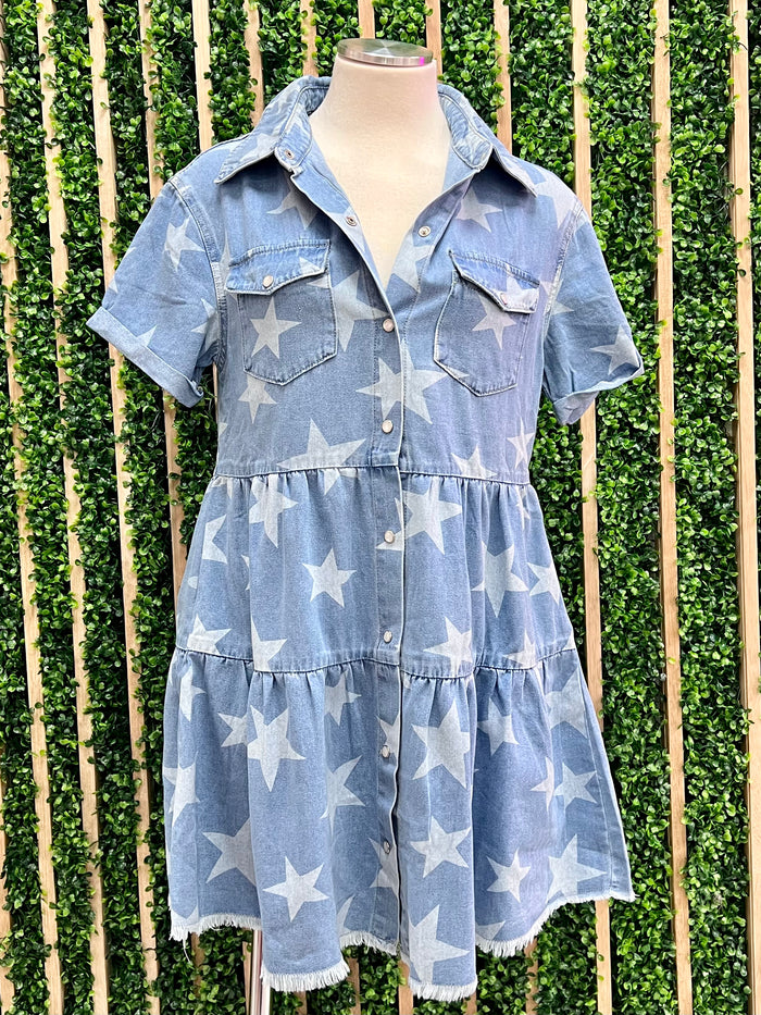 Denim Star Tiered Short Dress