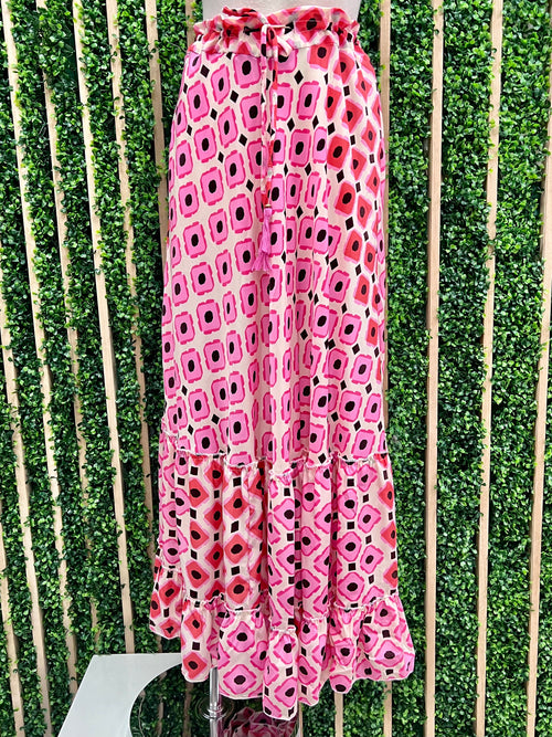 Ivory Pink Geo MAxi Skirt