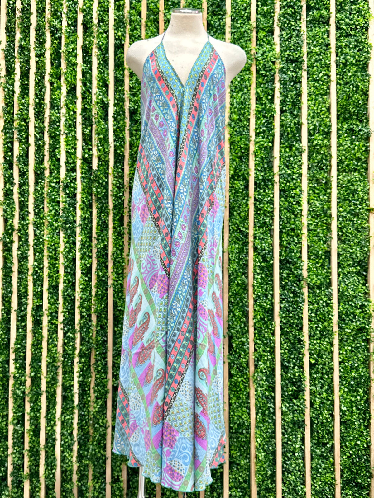 Halter V Neck Wrap Tie Boho Maxi