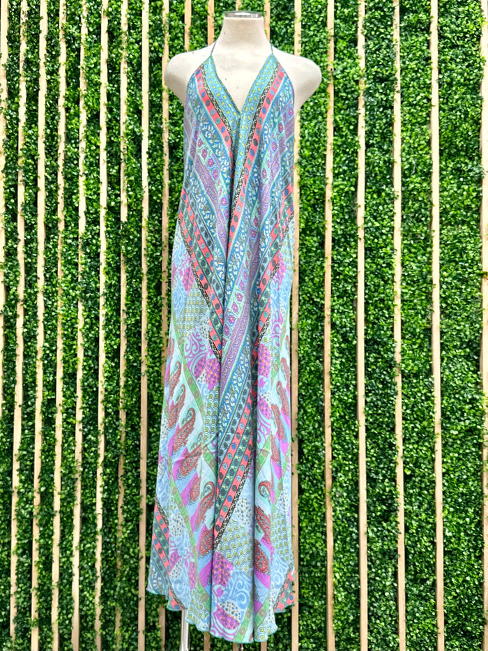 Halter V Neck Wrap Tie Boho Maxi