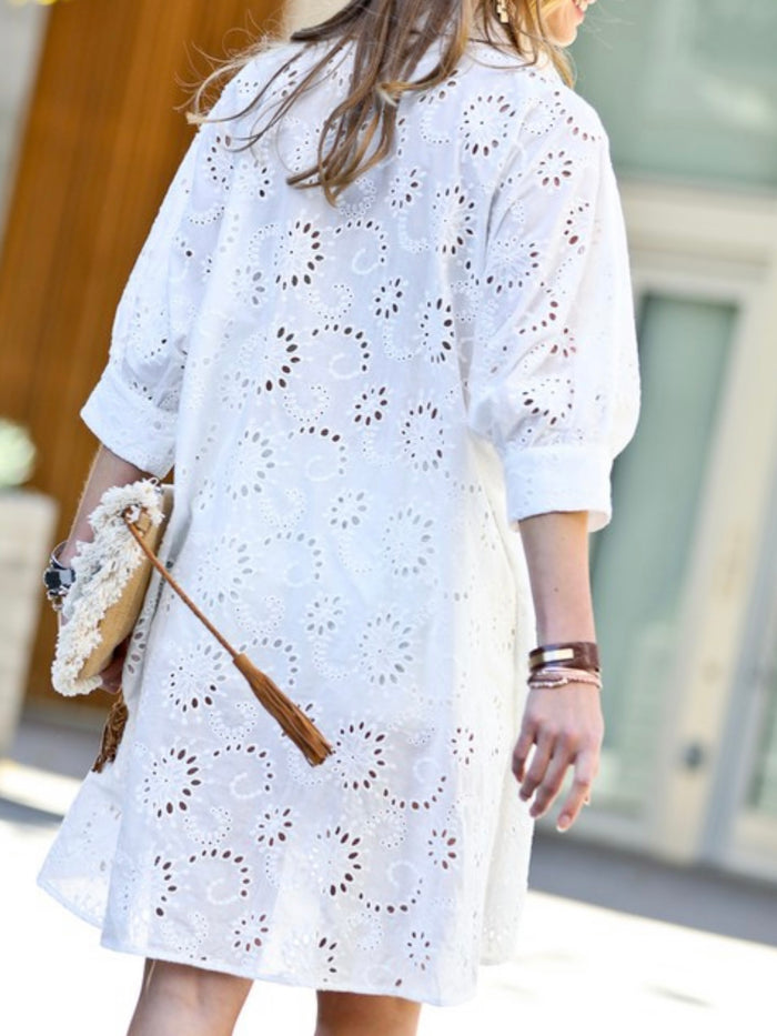 Off White Eyelet Hi Lo Blouse Dress