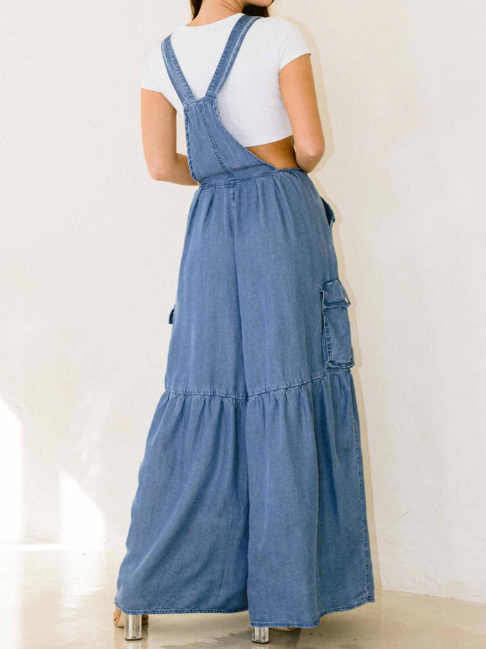 Tiered Overall Denim Jumpsuit