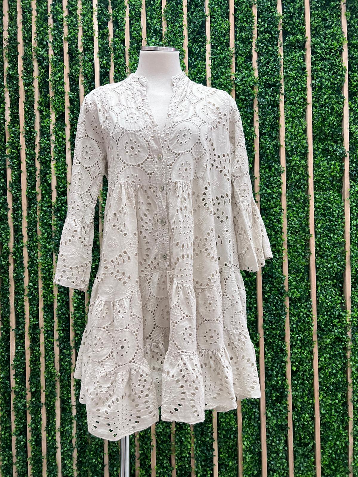Delicate Eyelet Tiered Short Dress
