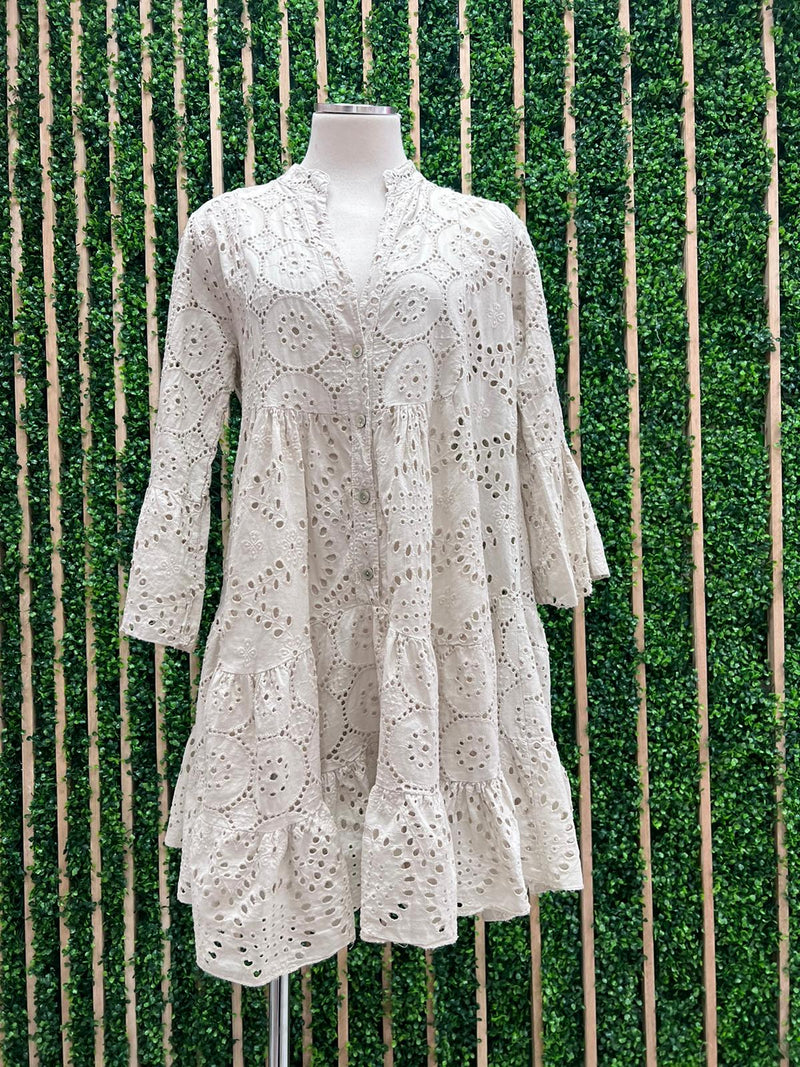 Delicate Eyelet Tiered Short Dress
