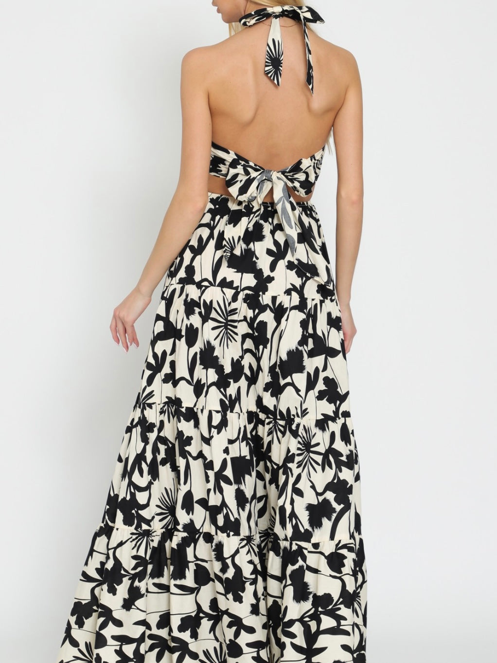 Delicate Black Cream Floral Cutout Maxi