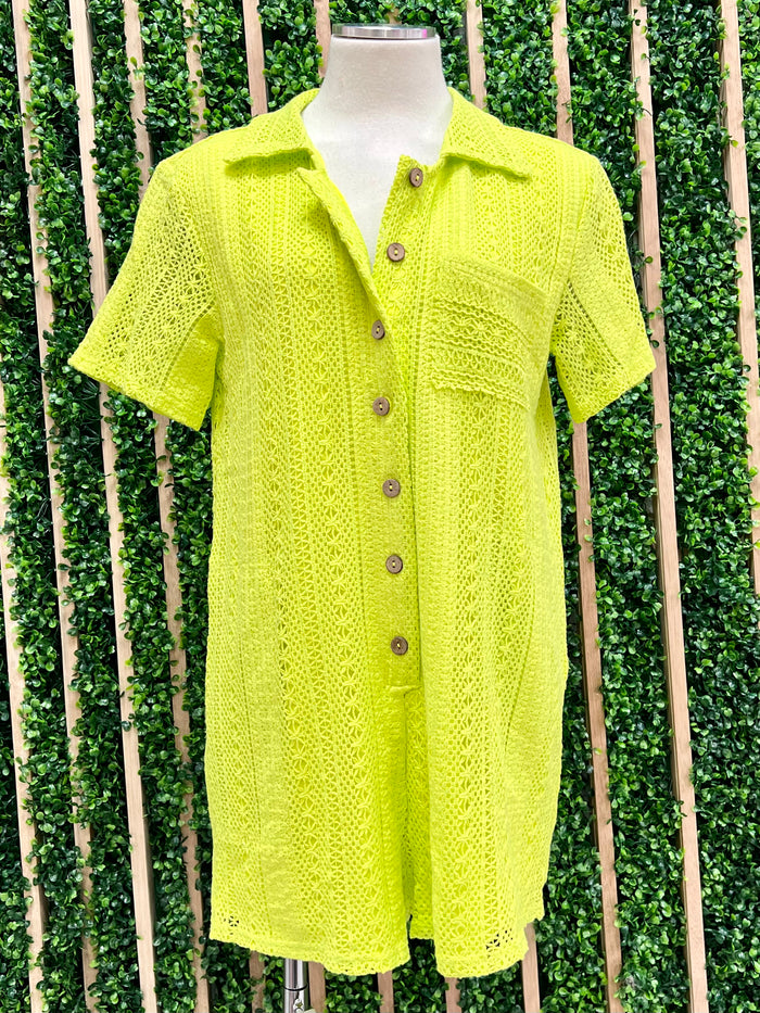 Lime Crochet Loose Fit Romper