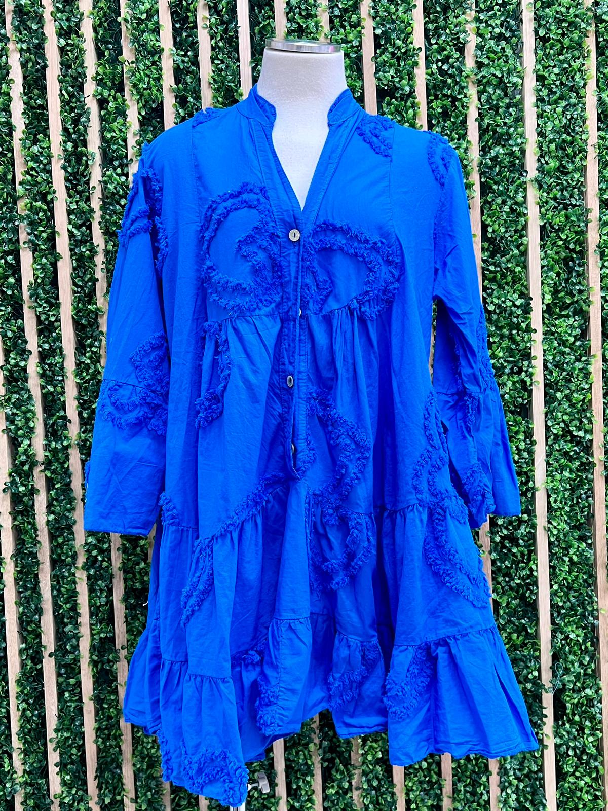 Royal Blue Heart Embossed Short Dress