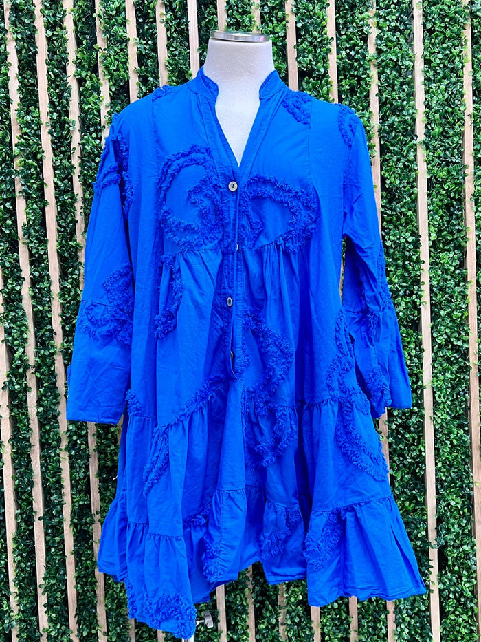 Royal Blue Heart Embossed Short Dress