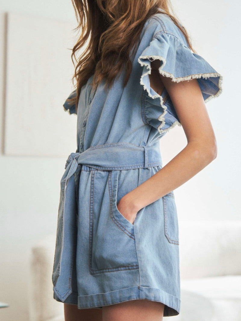 Angel Sleeve Denim Romper