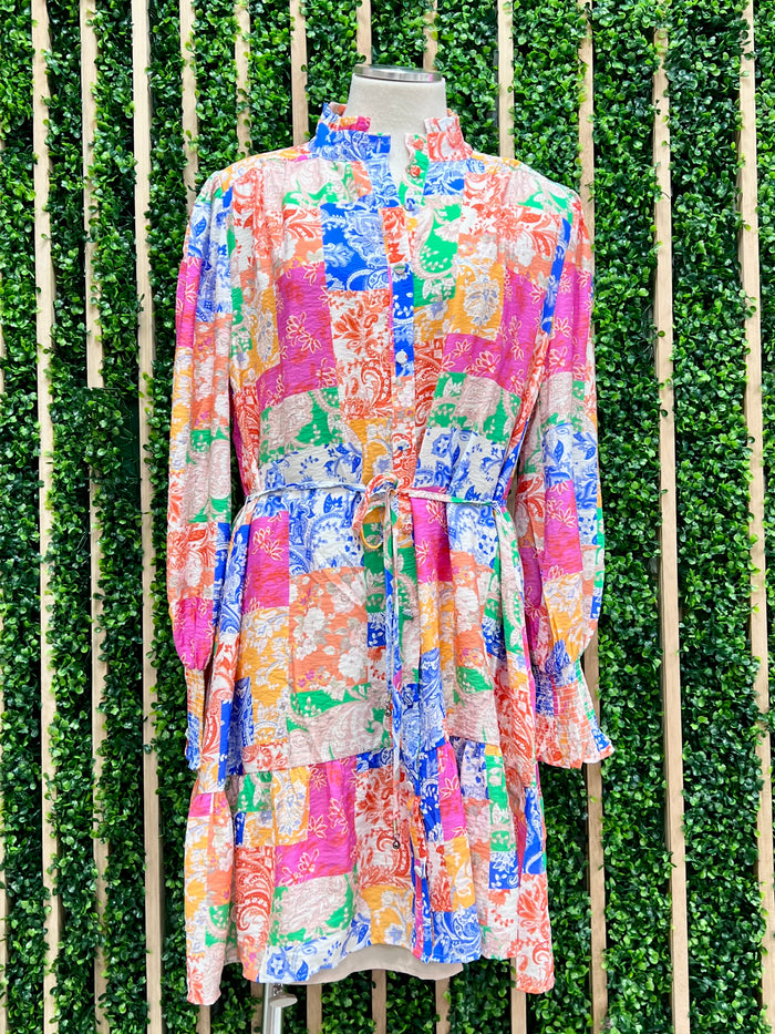 Fuchsia Patchwork Dropwaist Dress