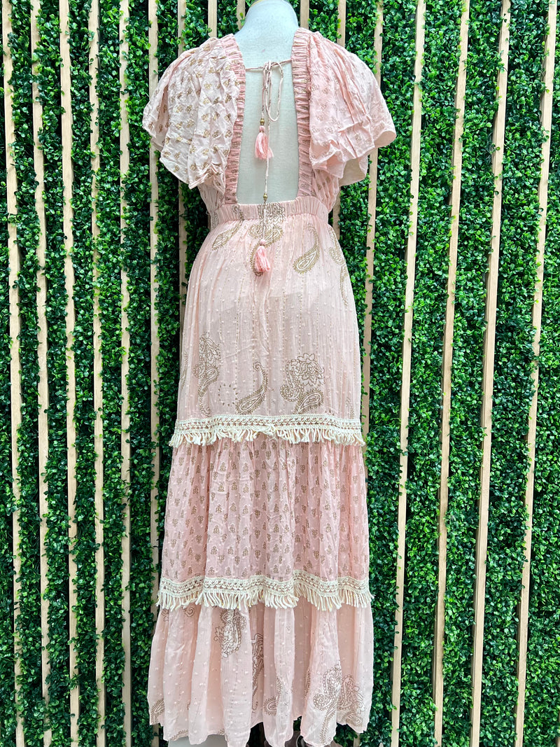 Beautiful V Neck Ruffled Maxi Dress