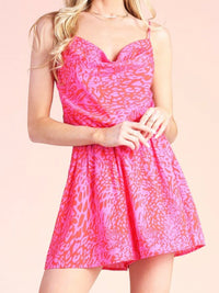 Red Fuchsia Leopard Cowl Neck Romper