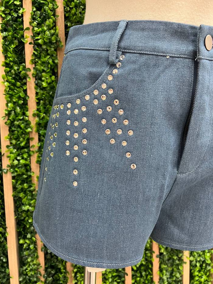 Rhinestone Detail Denim Shorts