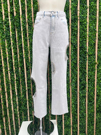 High Waist Cutout Detailed Denim Pant