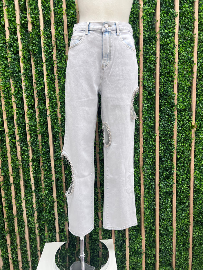 High Waist Cutout Detailed Denim Pant