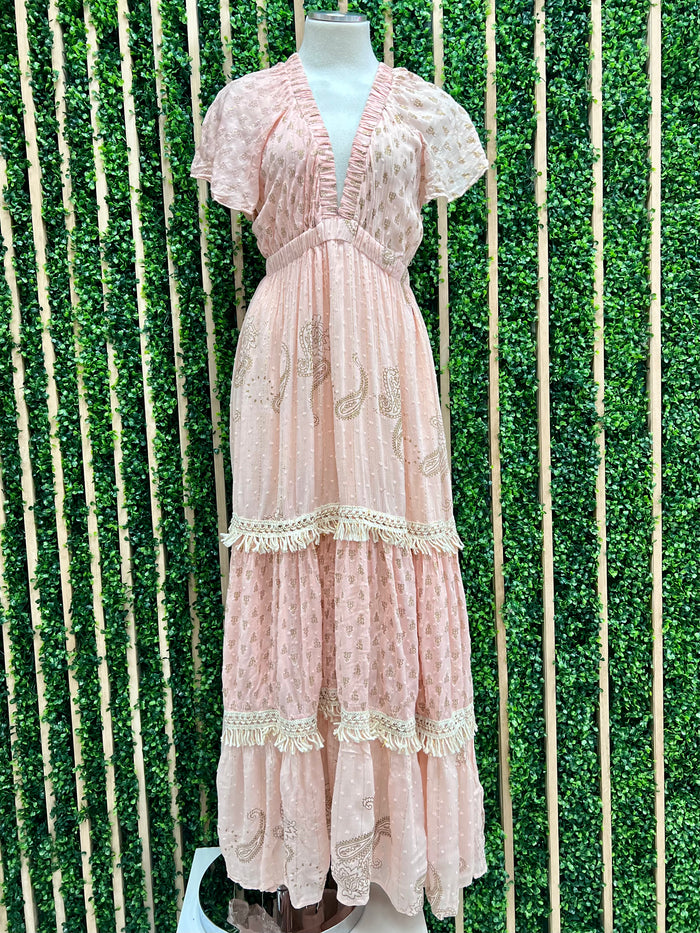 Beautiful V Neck Ruffled Maxi Dress