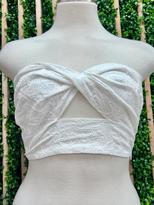 Off White Cutout Strapless Top