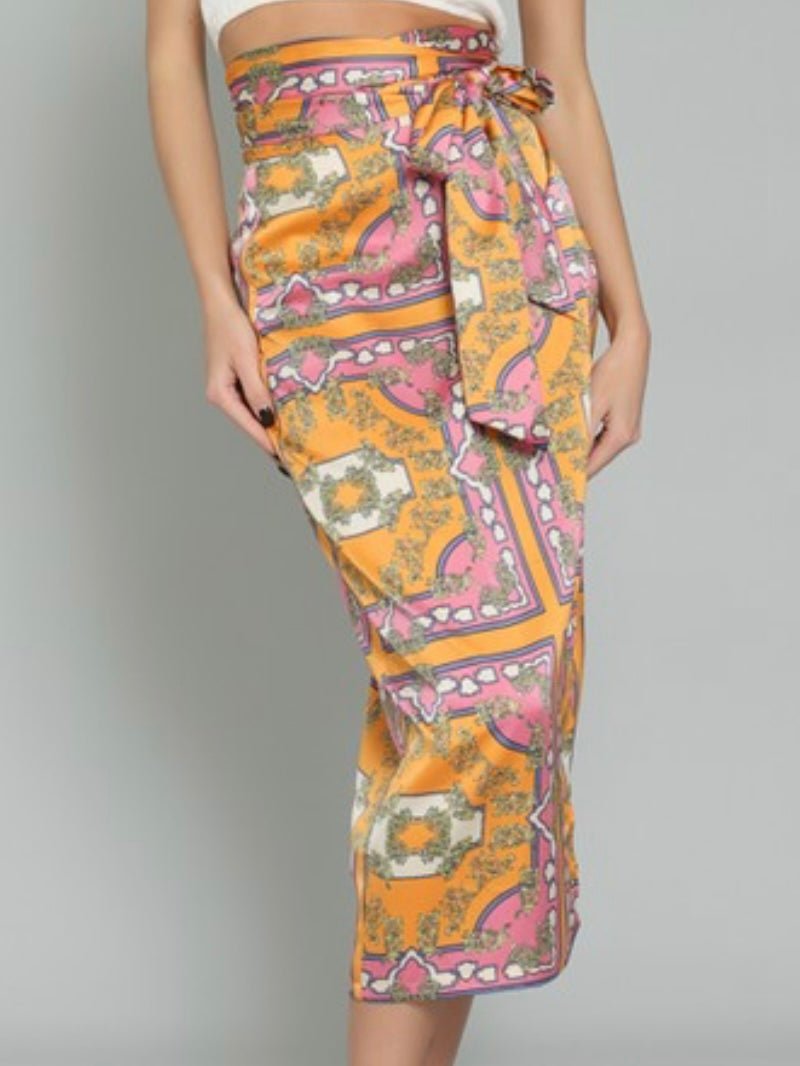 Tangerine Pink Wrap Midi Skirt