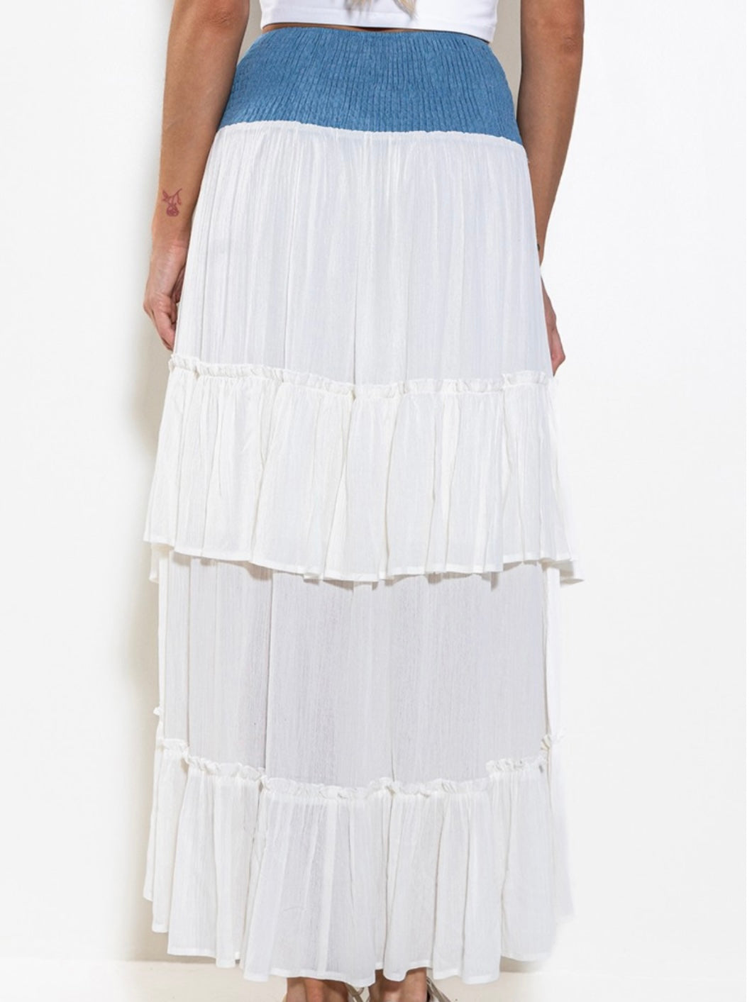 Denim Contrast Gauze Maxi Skirt