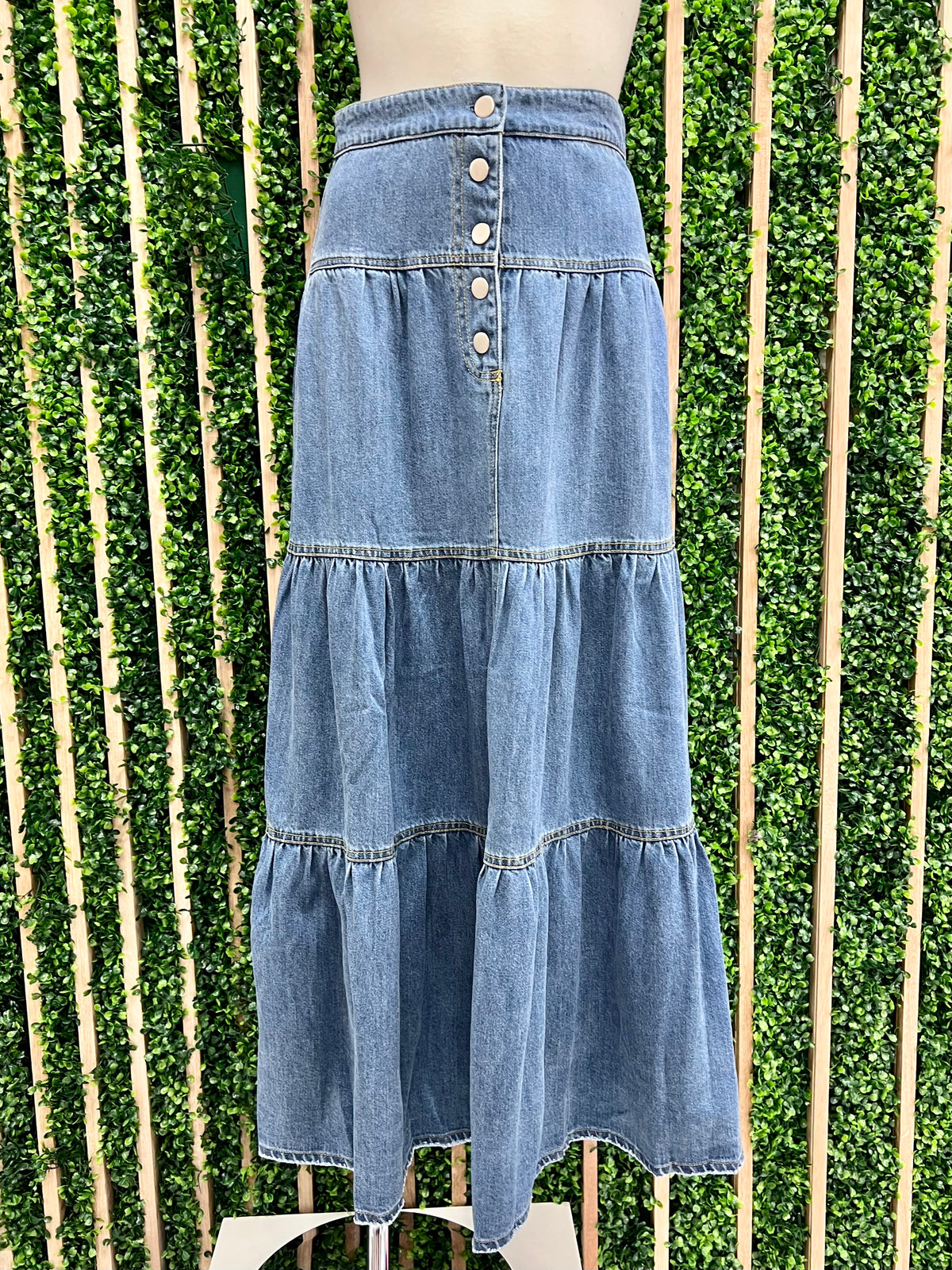 Dark Denim Tiered Maxi Skirt