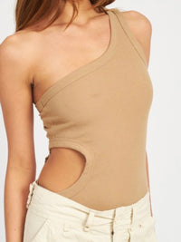 Nude Cutout One Shoulder Bodysuit