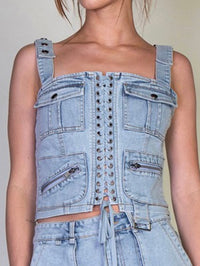 Light Wash Denim Cargo Bustier