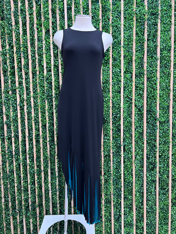 Eva Varro Exquisite Teal REversible Fringe Dress