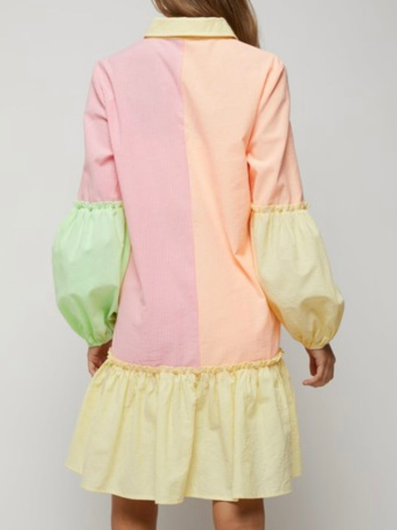 Striped Block Drop Waist Short Dress