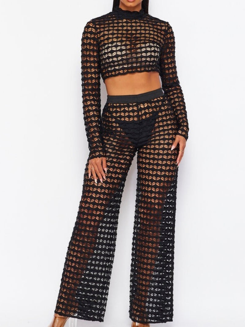 Black Net Long Resort Pant Set