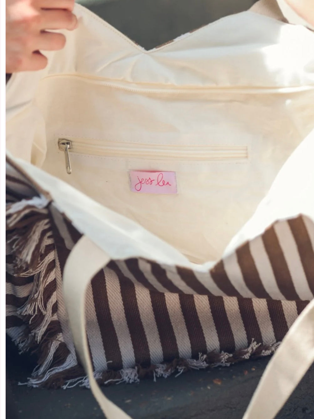 Natural Striped Tote Bag