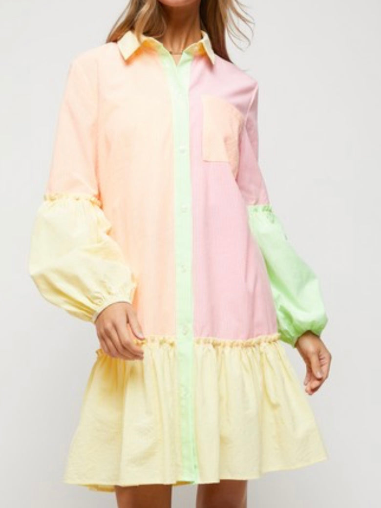 Striped Block Drop Waist Short Dress