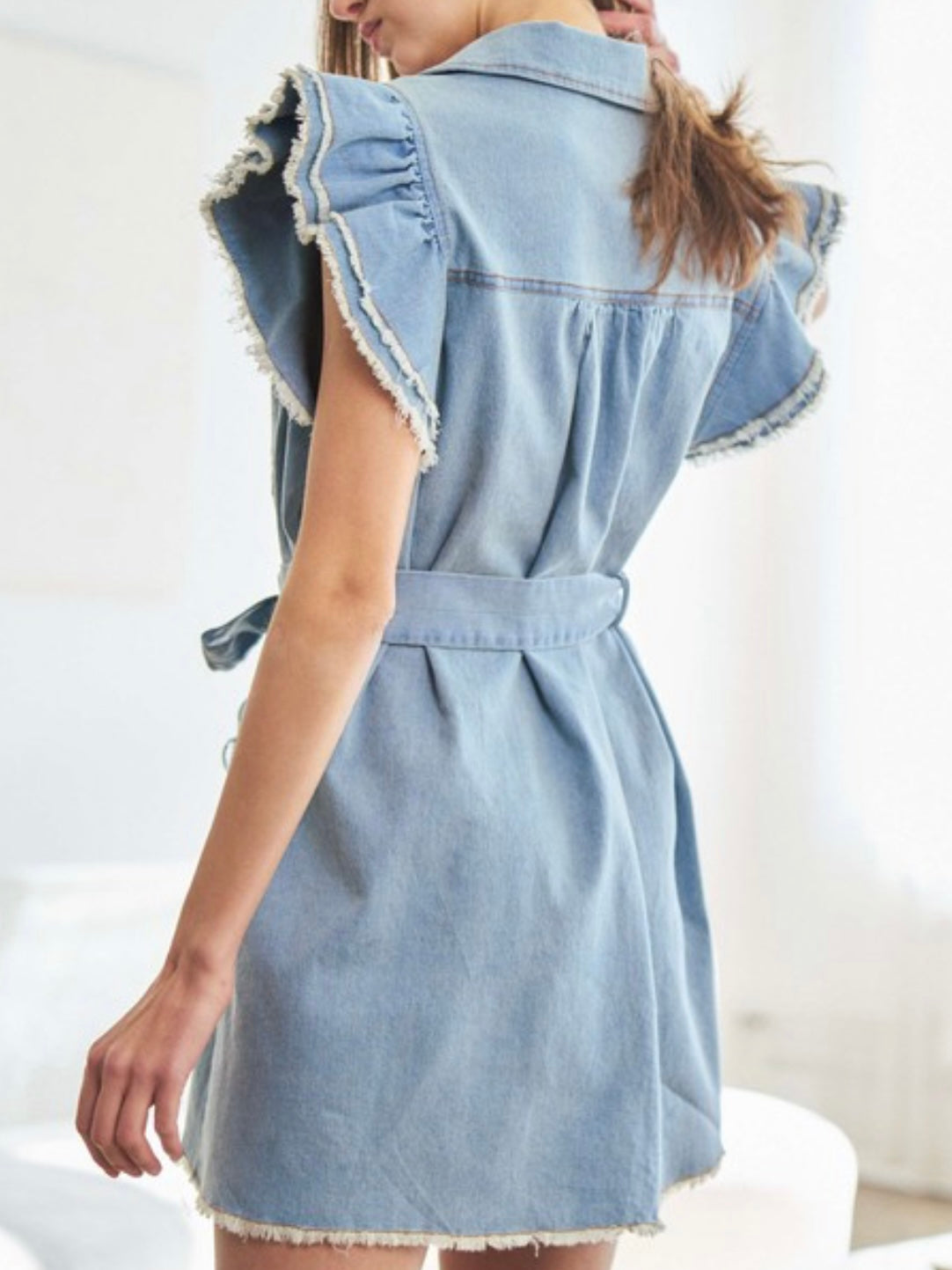 Angel Sleeve Denim Short Dress