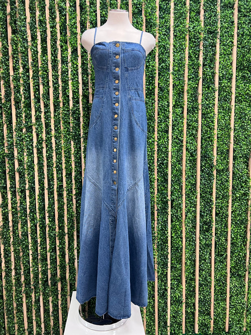 Exquisite Fitted Button Down Denim Maxi