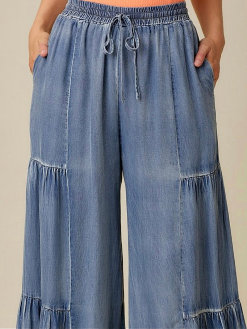 Ruffled Washed Denim Pant