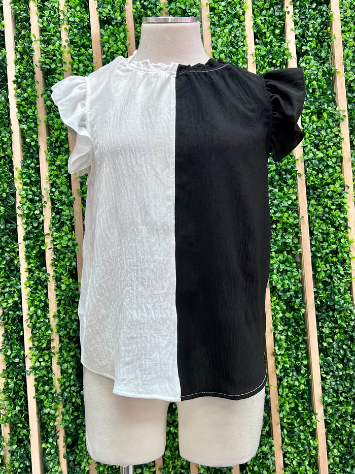 Ruffle Neck Blocked Blouse