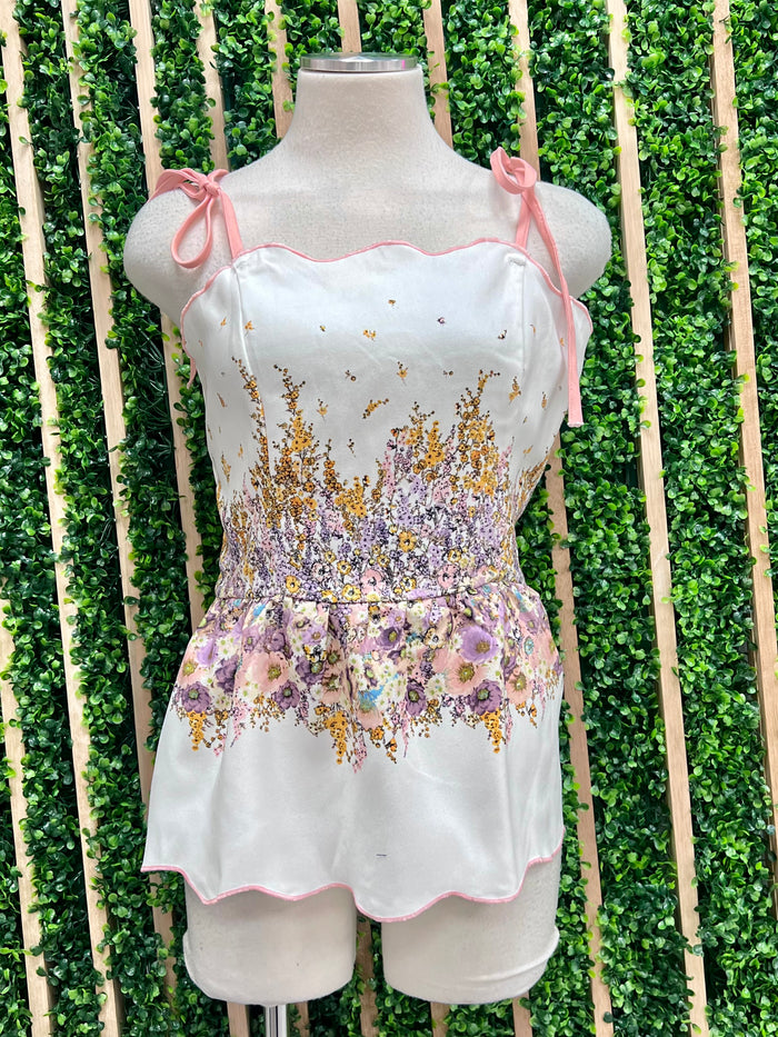 Off White Floral Printed Top