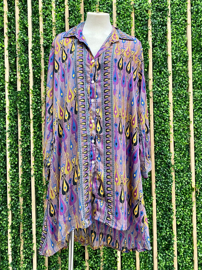 Purple Print Blouse Dress